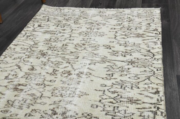 vintage turkish beige floral wool oushak runner rug 1960s 7