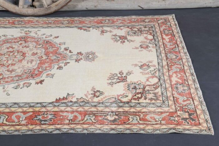 vintage turkish beige red wool oushak rug 3