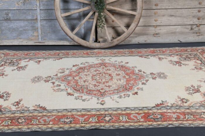 vintage turkish beige red wool oushak rug 4