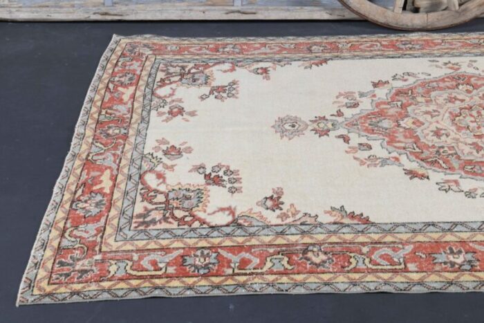 vintage turkish beige red wool oushak rug 7