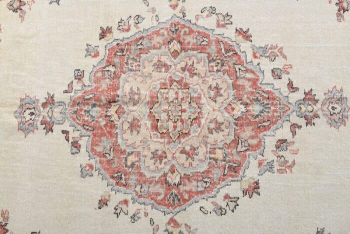 vintage turkish beige red wool oushak rug 9