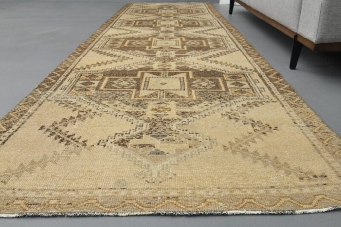 vintage turkish beige runner rug anatolia 1960s 4