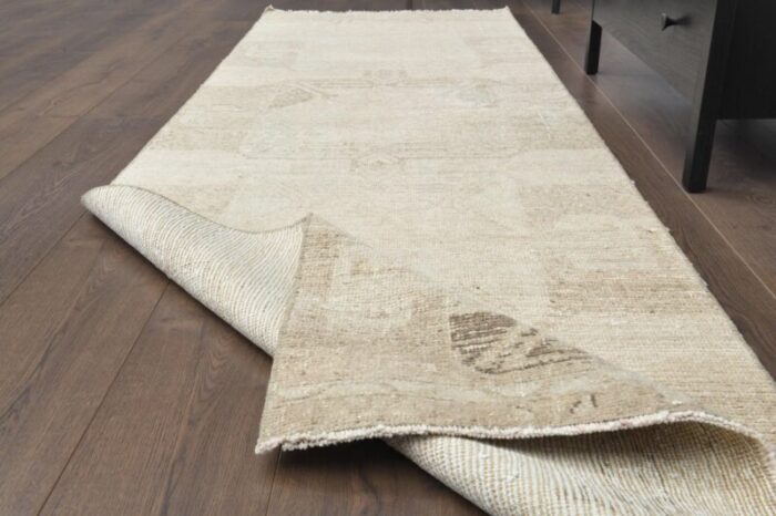 vintage turkish beige tan wool oushak runner rug 1960s 2