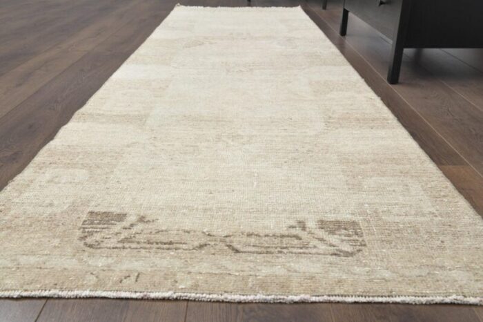 vintage turkish beige tan wool oushak runner rug 1960s 3