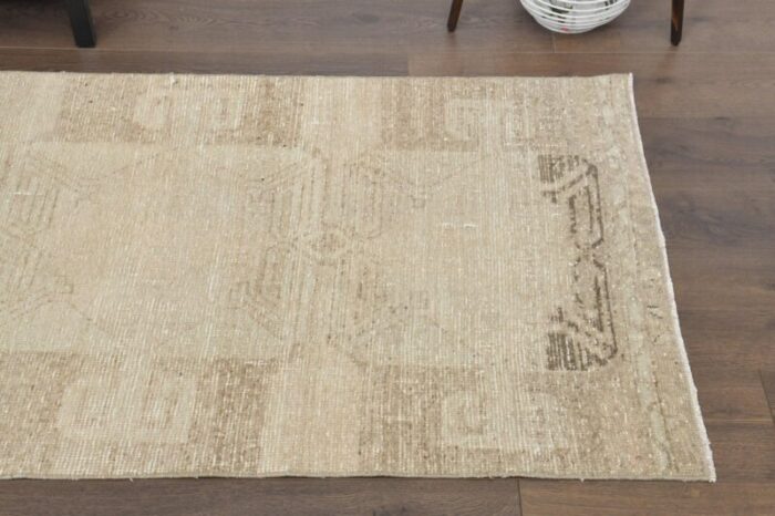 vintage turkish beige tan wool oushak runner rug 1960s 4