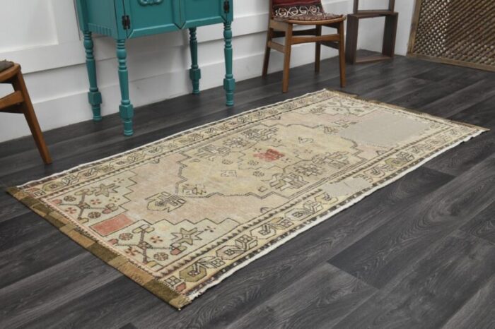 vintage turkish beige wool area rug 1960s 2