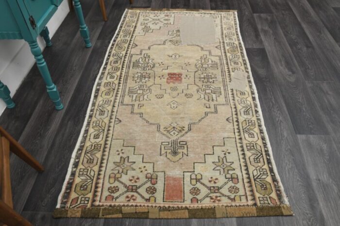 vintage turkish beige wool area rug 1960s 3