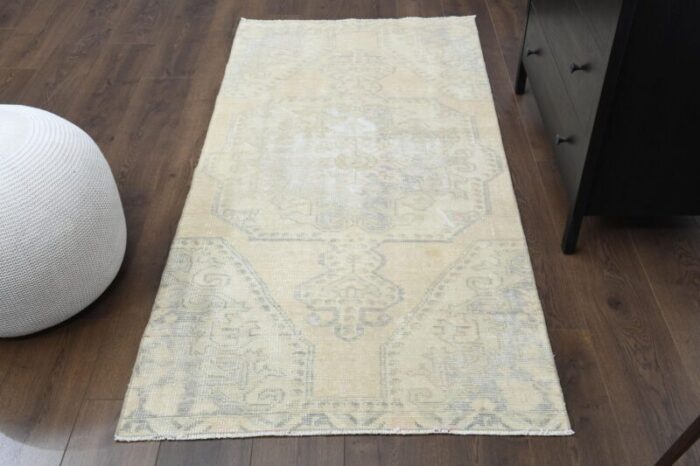 vintage turkish beige wool area rug anatolian 1960s 1