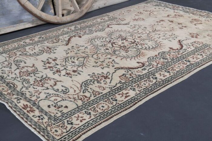 vintage turkish beige wool oushak rug 3