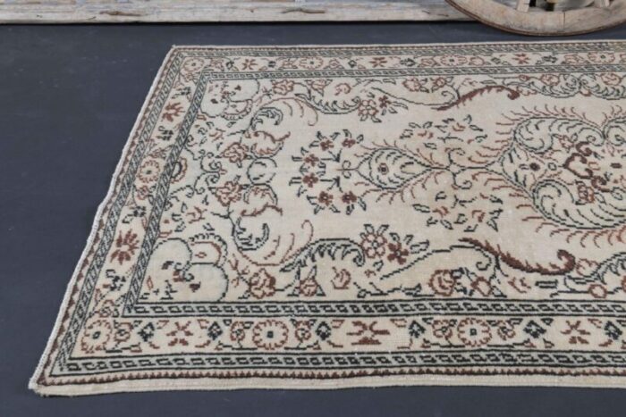 vintage turkish beige wool oushak rug 4