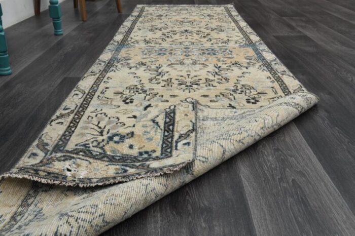 vintage turkish beige wool oushak runner rug 1960s 10