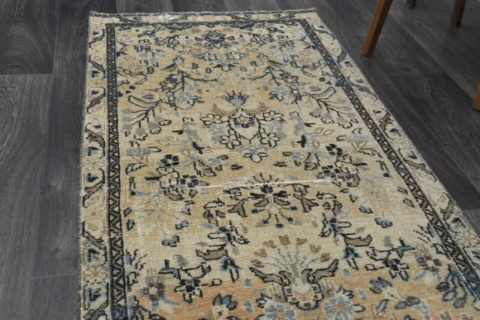 vintage turkish beige wool oushak runner rug 1960s 6