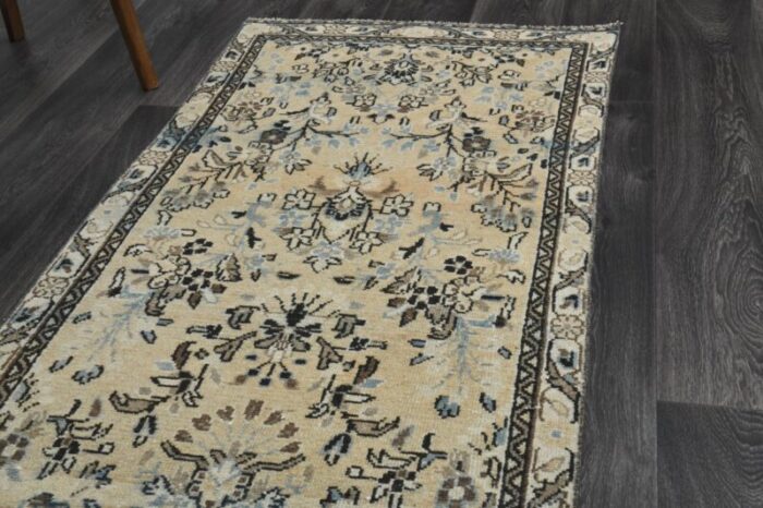 vintage turkish beige wool oushak runner rug 1960s 8