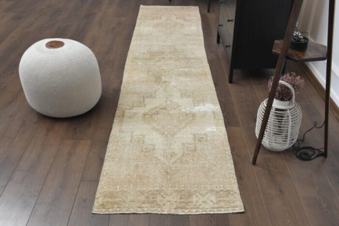 vintage turkish beige wool runner 1960s 1