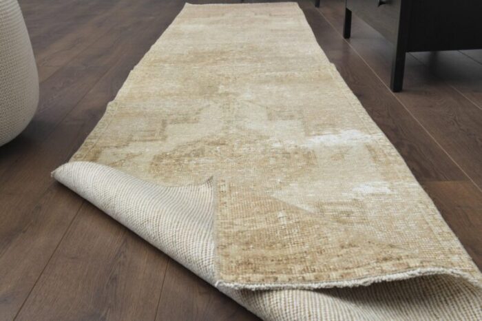 vintage turkish beige wool runner 1960s 2