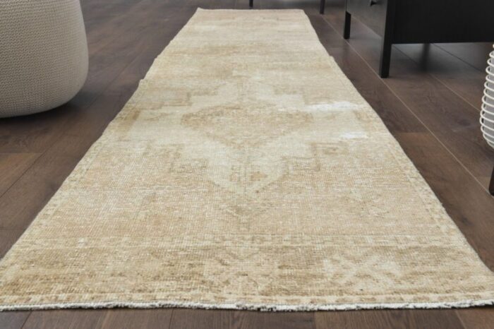 vintage turkish beige wool runner 1960s 3