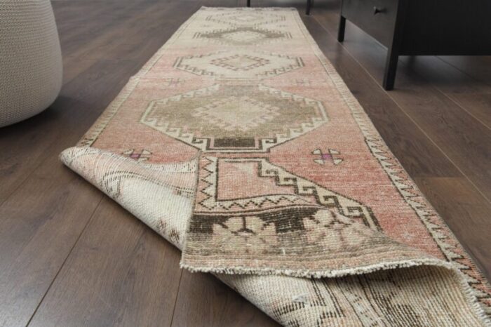 vintage turkish beige wool runner 1970s 2