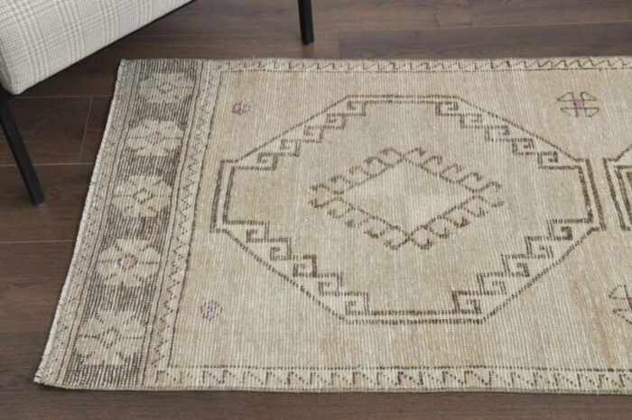 vintage turkish beige wool runner 1970s 6