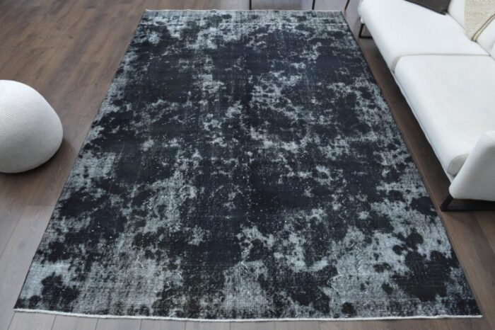 vintage turkish black distressed wool area rug 1960s 1