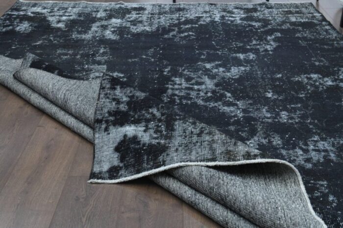 vintage turkish black distressed wool area rug 1960s 4