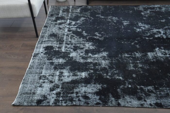 vintage turkish black distressed wool area rug 1960s 5