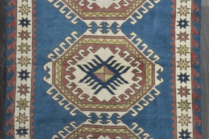 vintage turkish blue beige wool oushak rug 1960s 5