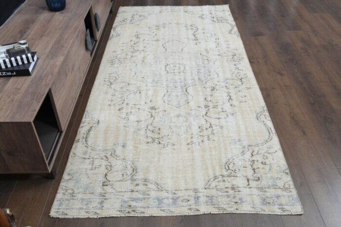 vintage turkish bohemian oushak runner rug in wool 1