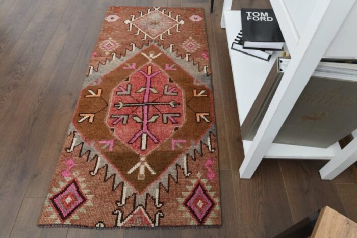 vintage turkish brown and pink rug 1960s 1