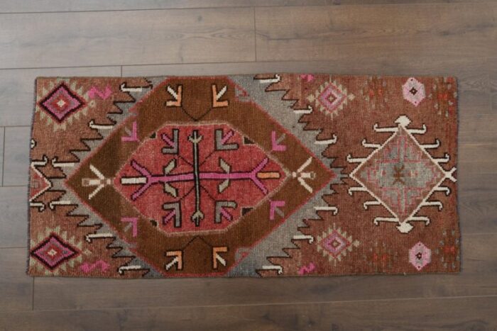 vintage turkish brown and pink rug 1960s 10