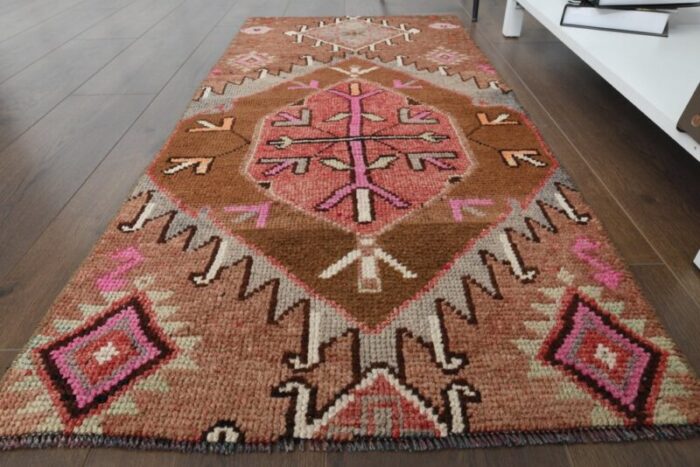 vintage turkish brown and pink rug 1960s 3