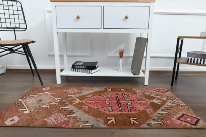 vintage turkish brown and pink rug 1960s 4