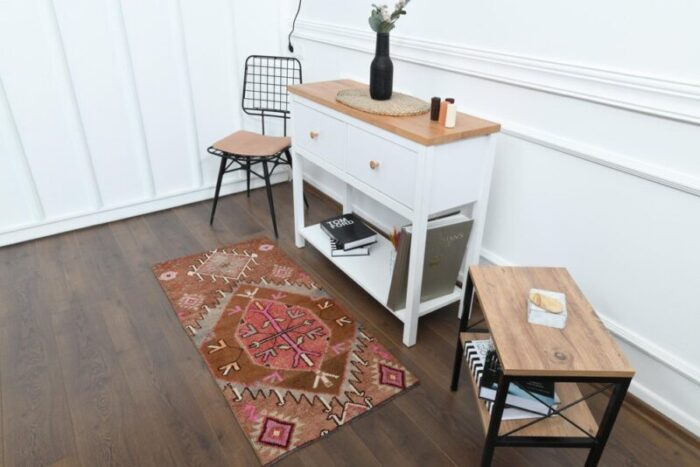 vintage turkish brown and pink rug 1960s 5