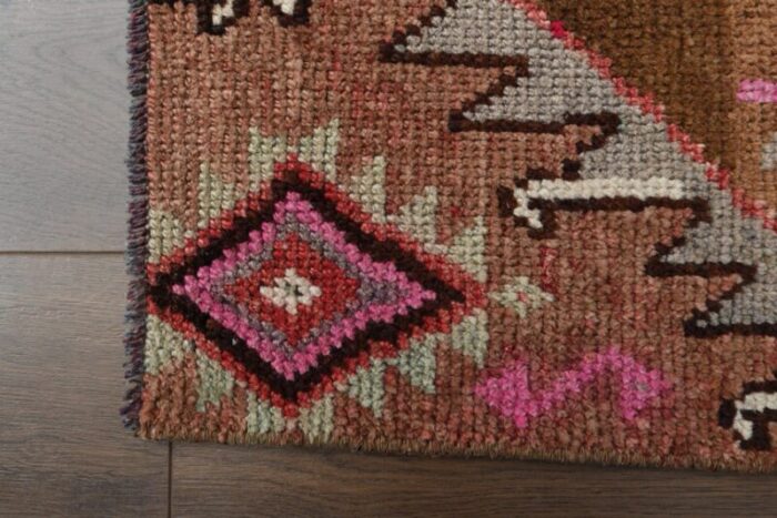 vintage turkish brown and pink rug 1960s 8