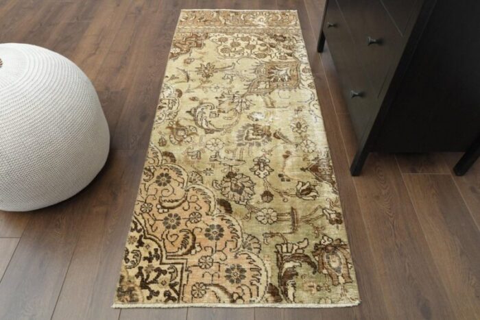 vintage turkish brown floral runner rug anatolia 1960s 1