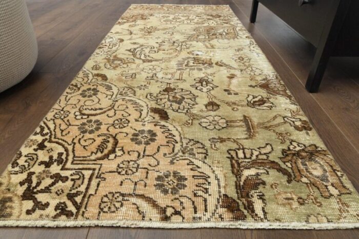 vintage turkish brown floral runner rug anatolia 1960s 2