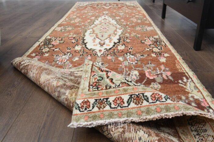 vintage turkish brown handmade wool runner rug anatolia 1960s 3