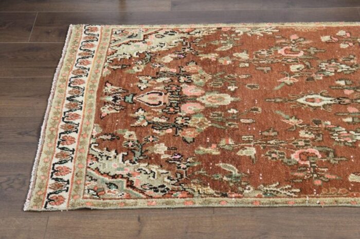 vintage turkish brown handmade wool runner rug anatolia 1960s 4