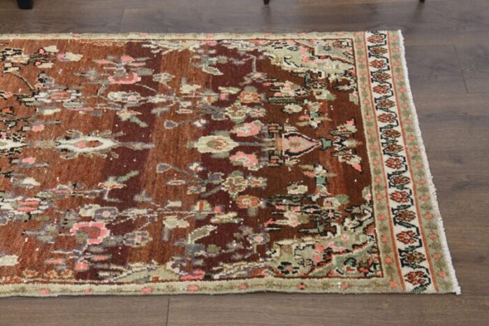 vintage turkish brown handmade wool runner rug anatolia 1960s 6