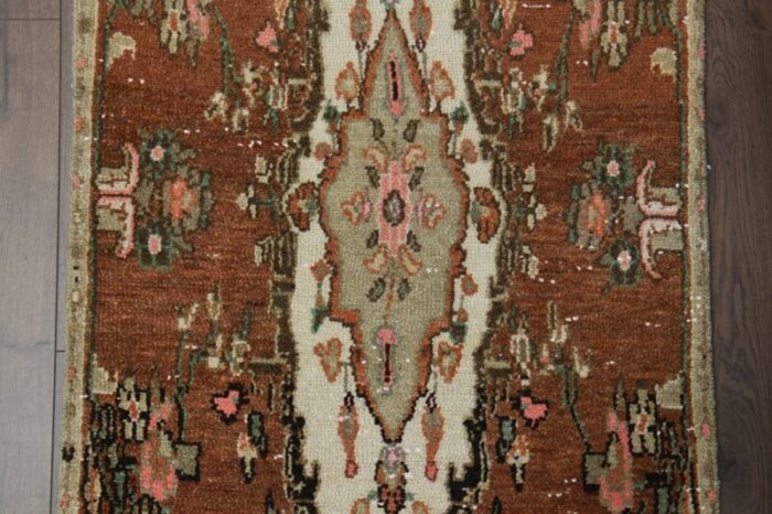 vintage turkish brown handmade wool runner rug anatolia 1960s 7