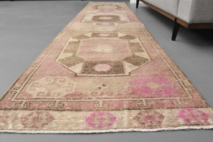 vintage turkish brown pink wool kilim rug 4