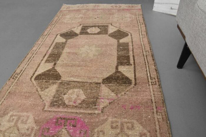 vintage turkish brown pink wool kilim rug 6