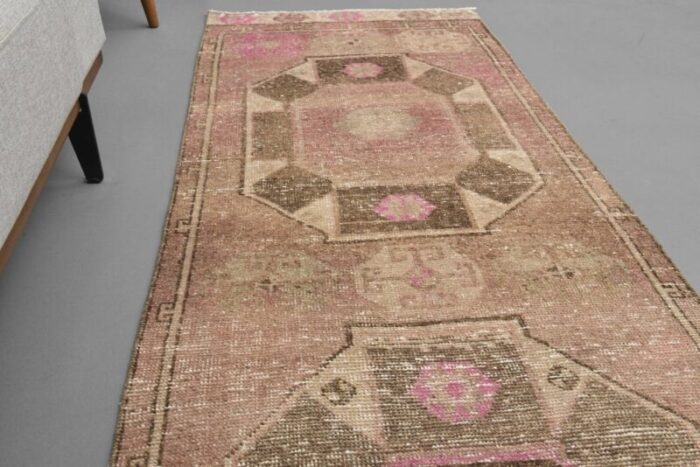 vintage turkish brown pink wool kilim rug 7