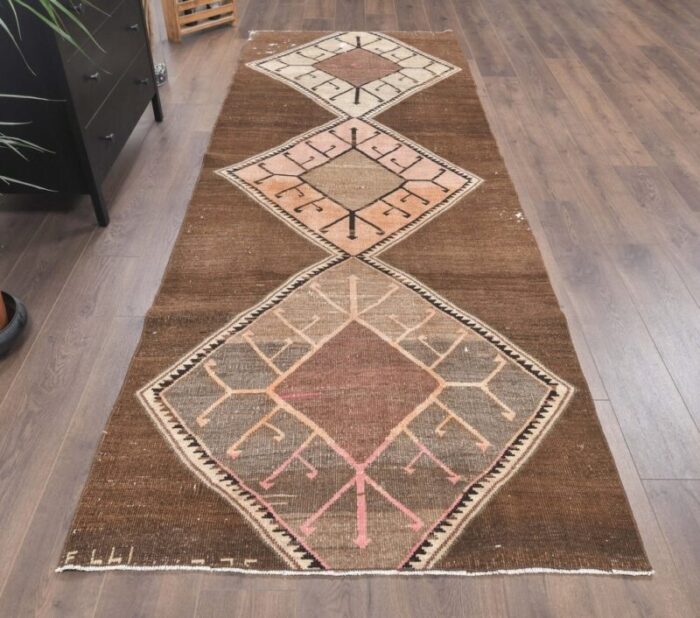 vintage turkish brown runner rug 3