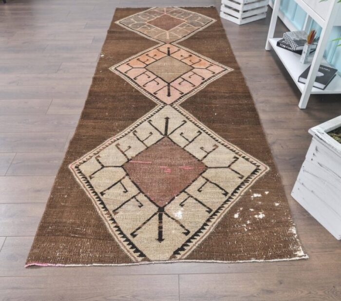 vintage turkish brown runner rug 5