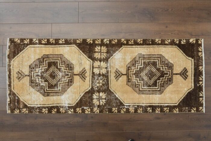 vintage turkish brown wool runner rug 1960s 1