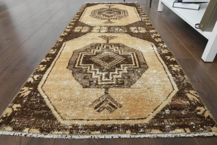 vintage turkish brown wool runner rug 1960s 10