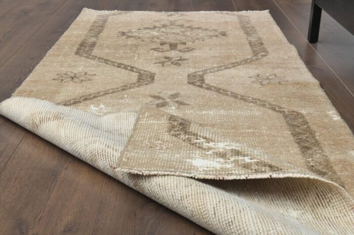 vintage turkish faded beige wool runner anatolia 1960s 2