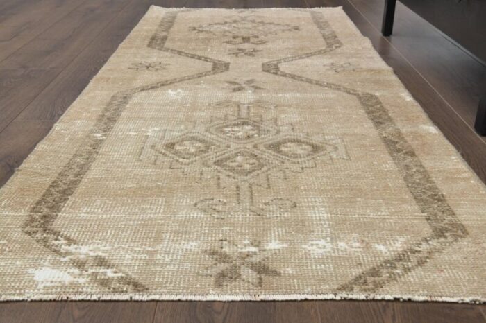 vintage turkish faded beige wool runner anatolia 1960s 3