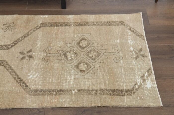 vintage turkish faded beige wool runner anatolia 1960s 4