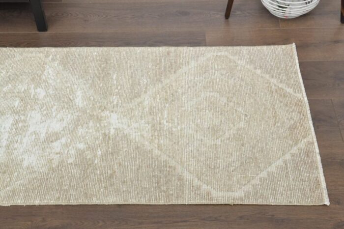 vintage turkish faded neutral wool oushak runner rug 1960s 4 1